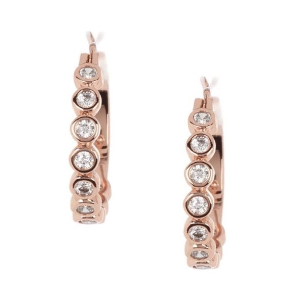 NWT KATE SPADE • Rose Gold Full Circle Hoop CZ Huggies Earrings - Picture 2 of 4